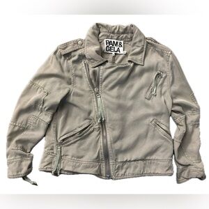 Pam & Gela Johnny Was Distressed Zipper Moto Jacket Women’s Sz M green